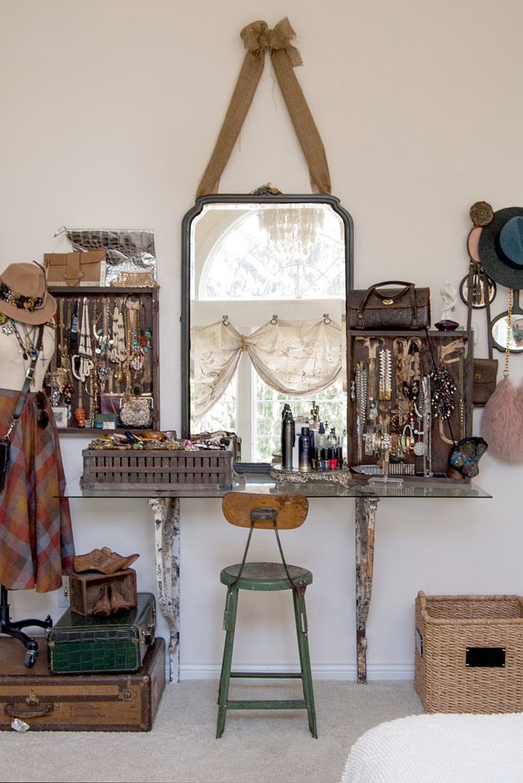 Shabby chic bedroom makeup vanity with homemade charm