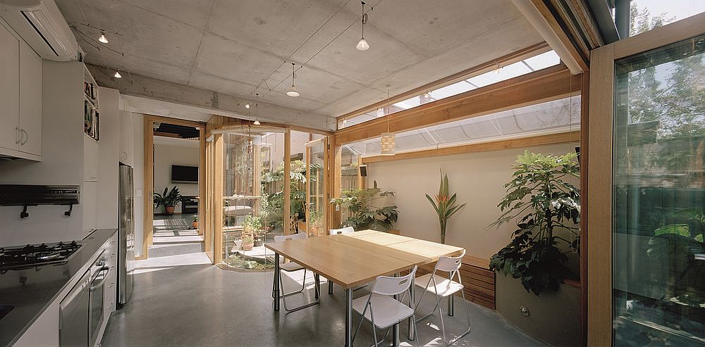 Skylights bring ventilation into the dining area and kitchen