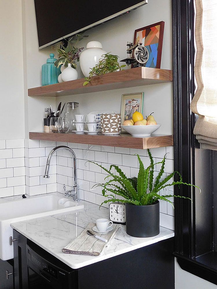 Sleek-floating-wooden-shelves-for-the-small-kitchen