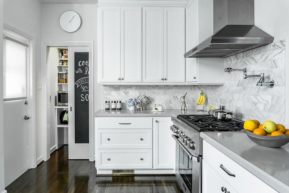 Sliding door with chalkboard for the kitchen pantry