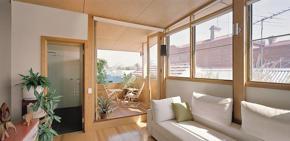 Small deck and sitting area on the top level of the two storey addition