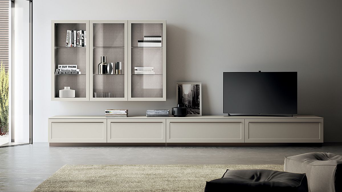 Smart and sleek TV unit and storage cabinet sits at the heart of the new living space