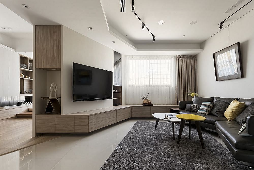 Unique TV unit and living room bench along with smart storage