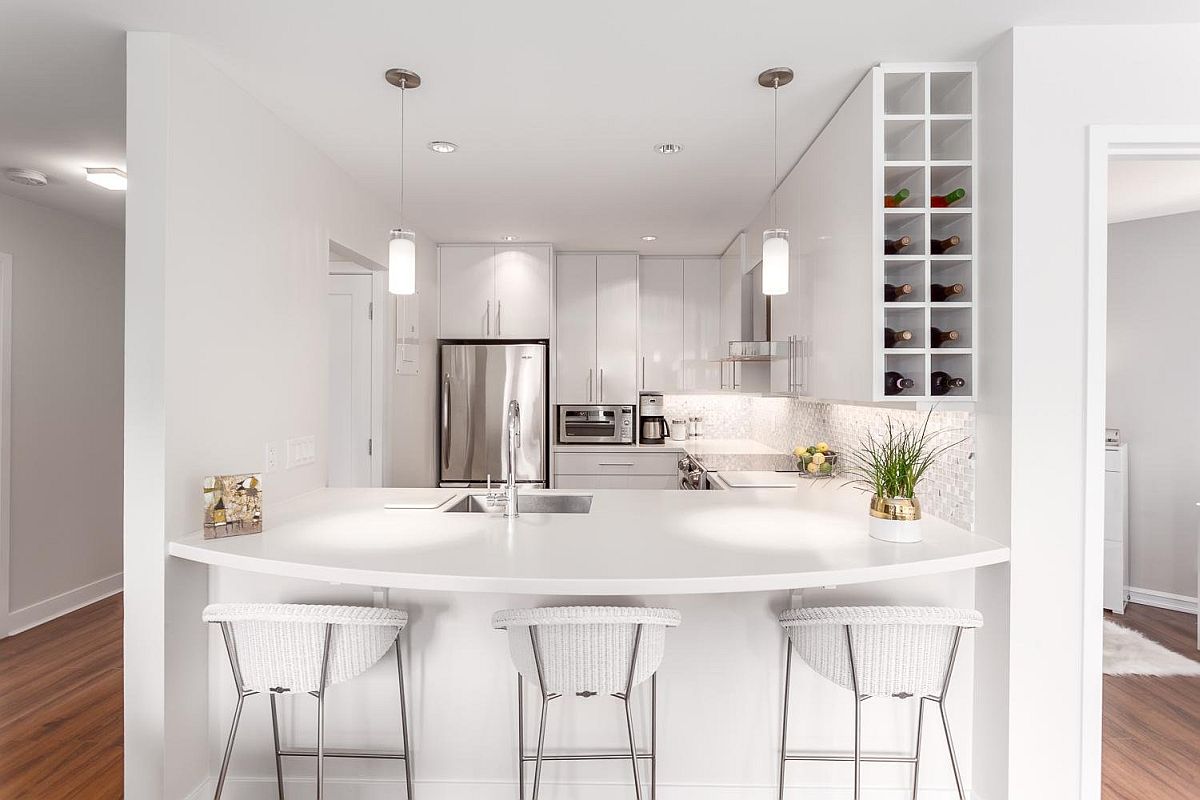 Wine rack added to the small contemporary kitchen