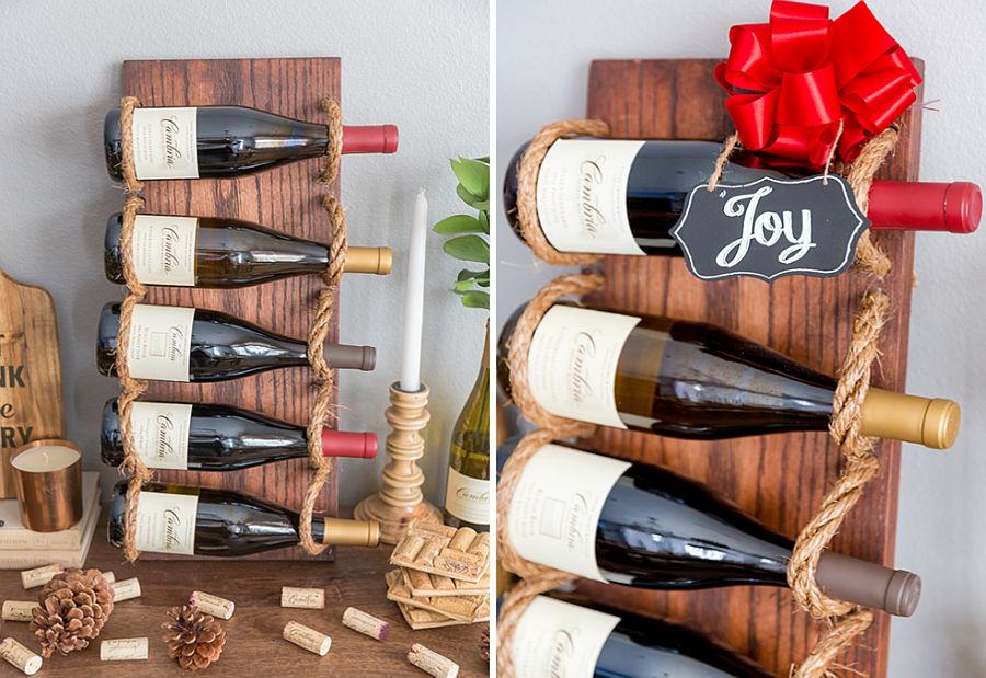 Wood and rope DIY wine rack