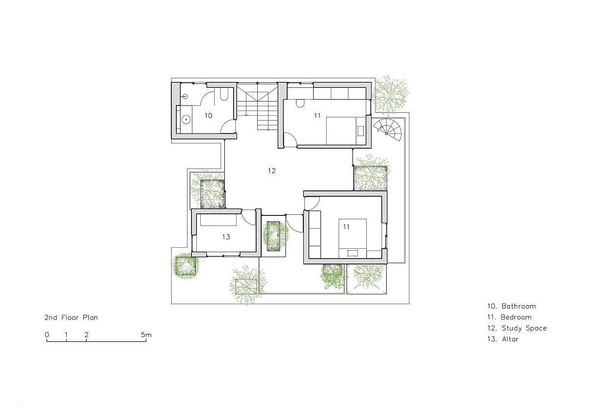 Bedroom level floor plan on the second level