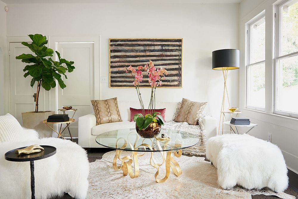 Change, lighting fixtures, accents and accessories to give the monochromatic living room a new look