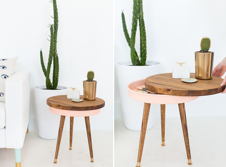 Chic DIY side table with removable wooden top