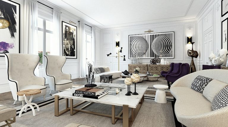 monochromatic living room white