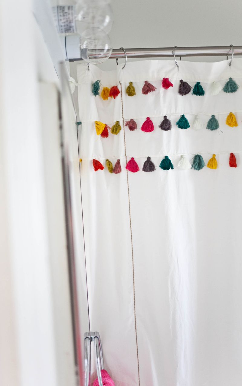 Colorful tassel shower curtain