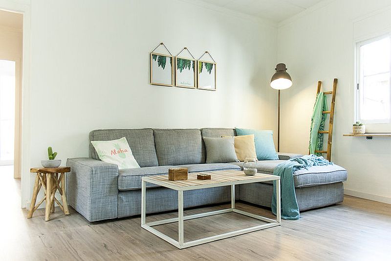 Comfortable gray sectional in the corner