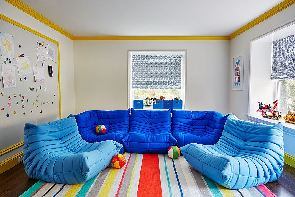 Contemporary kids room with Togo Sofa in bright blue