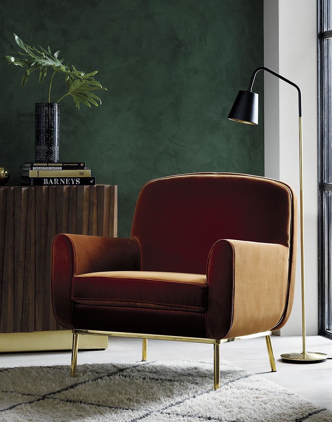 Copper velvet armchair from CB2