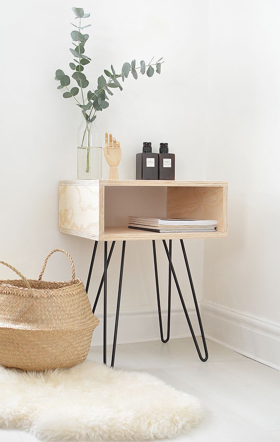 DIY Midcentury modern nightstand with hairpin legs