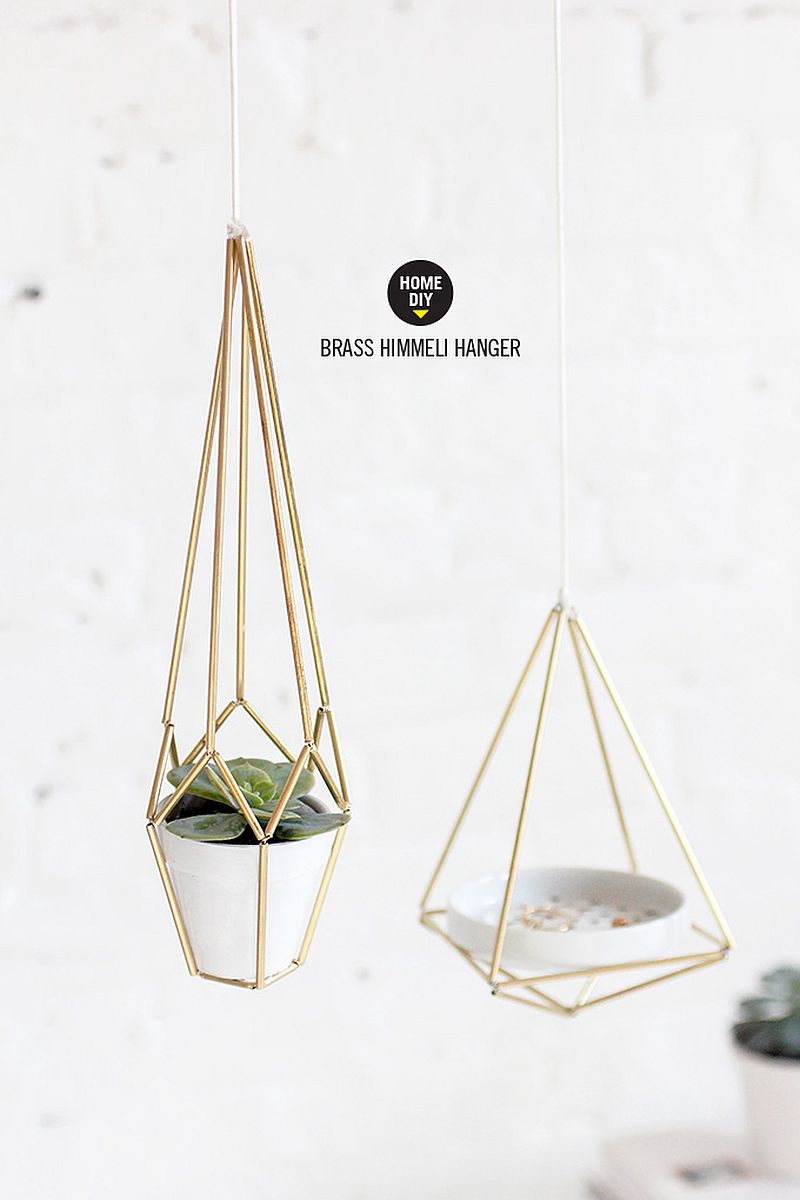 DIY brass Himmeli hanger along with a cool planter