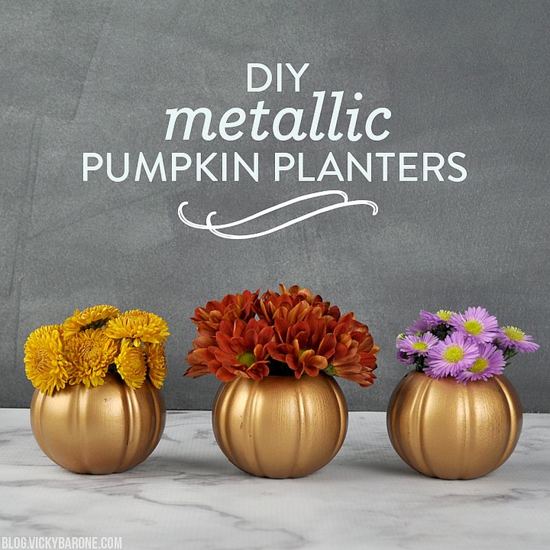 DIY metallic pumpkin planters are a trendy way to welcome fall!