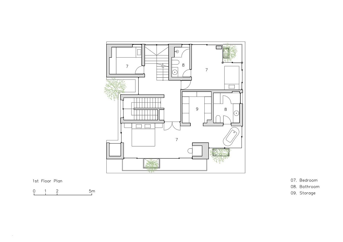 First level floor plan of the green home in Vietnam