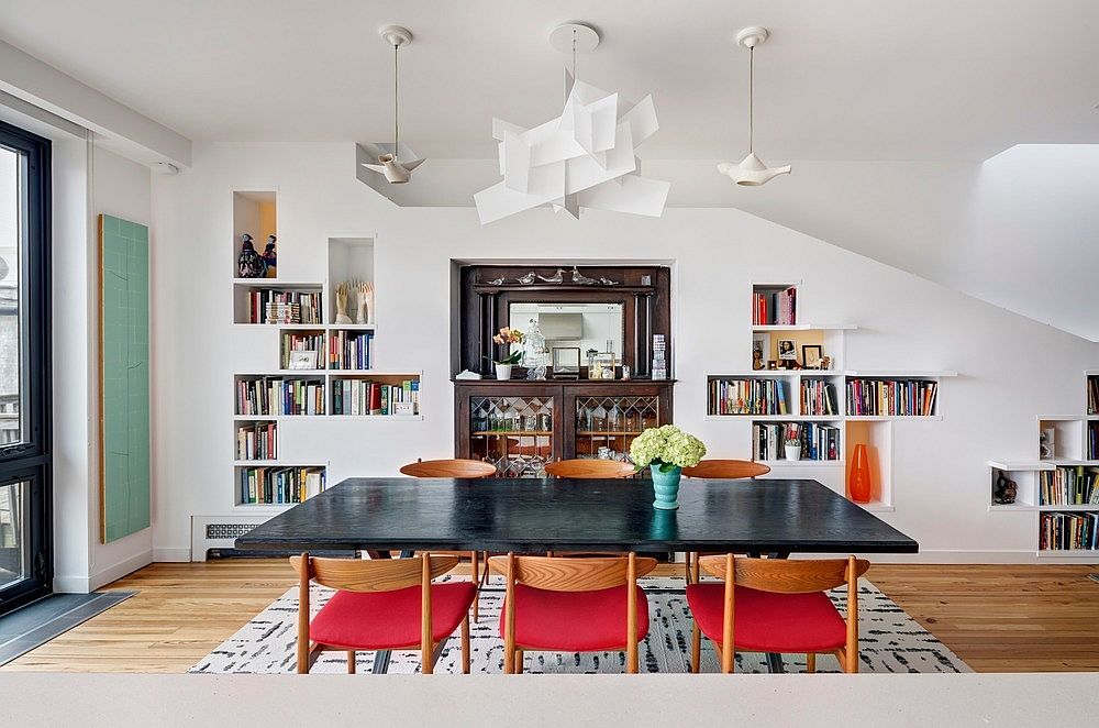 Foscarini Big Bang pendant in the dining room in white blends into the backdrop