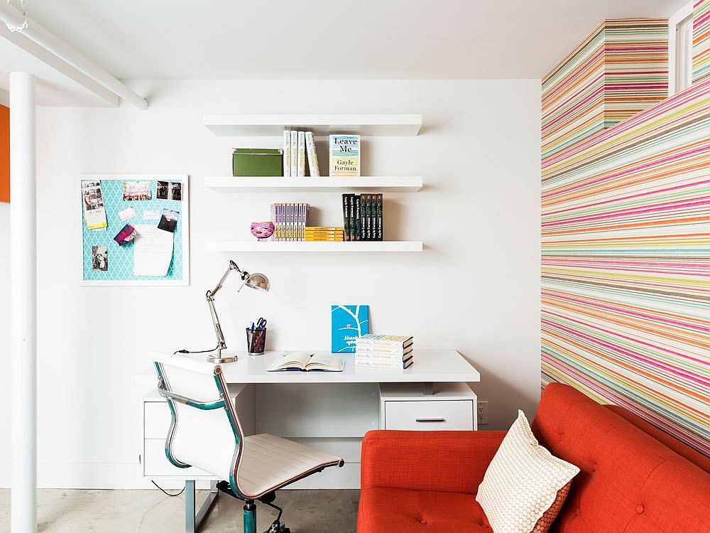 Funky and colorful accent wall for the small home office