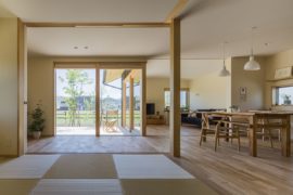 Stylish Synergy: Modern Japanese Home with a View of Distant Mountains