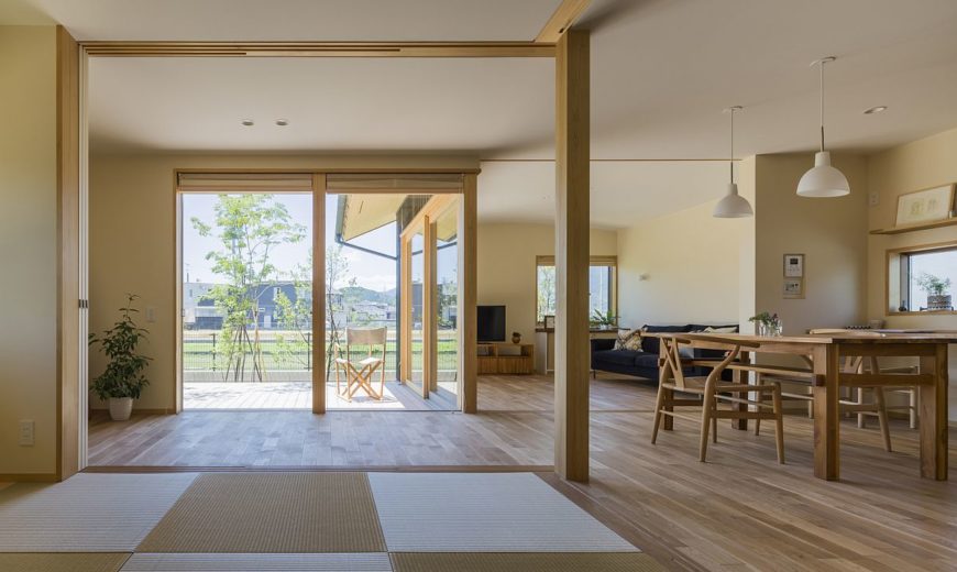 Stylish Synergy: Modern Japanese Home with a View of Distant Mountains