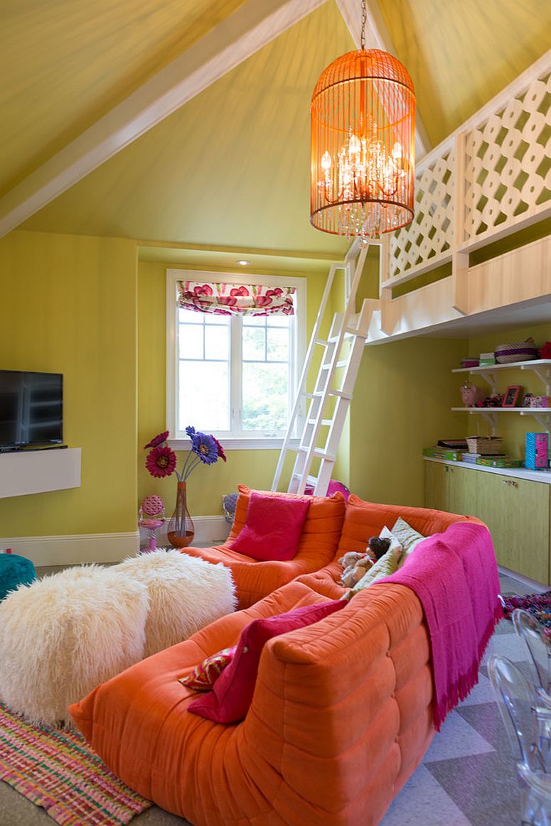 Loft playroom and Tv area with colorful modular seating