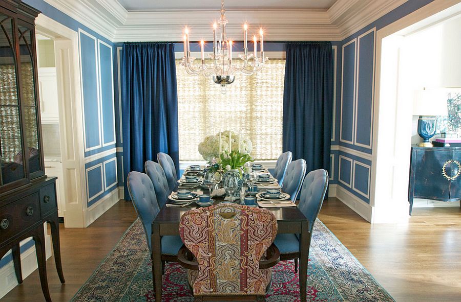 Modern dining room with plenty of blue!