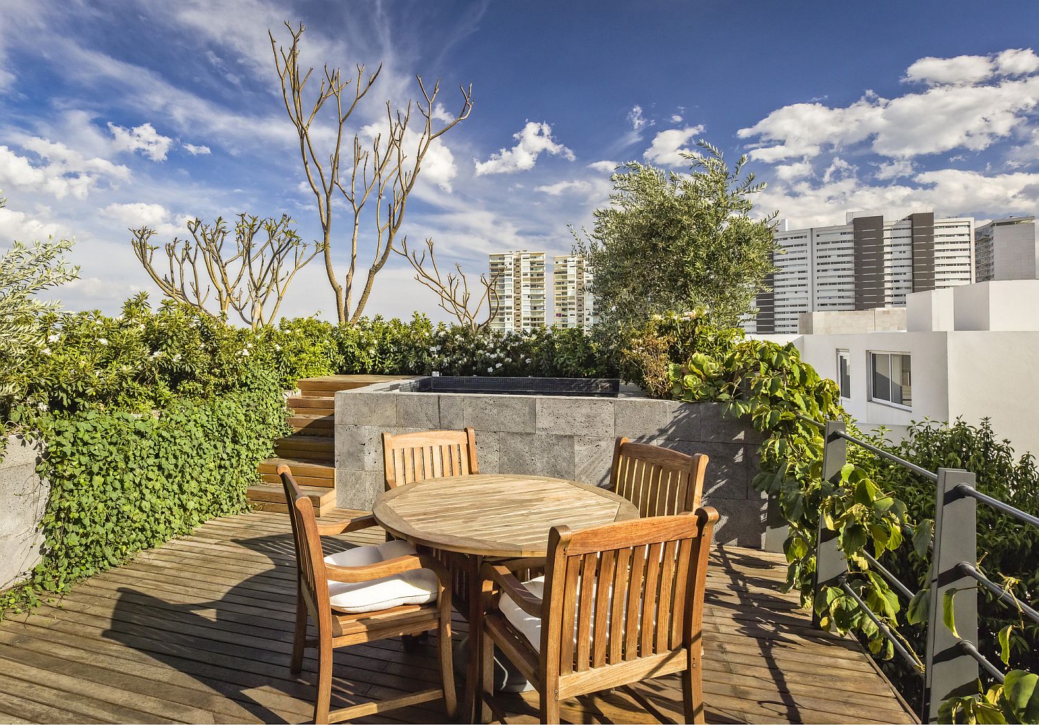 Rooftop dining is draped in a cloak of green