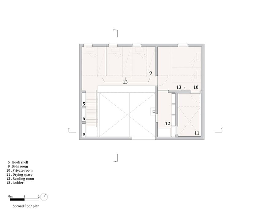 Second level floor plan of modern Japanese House