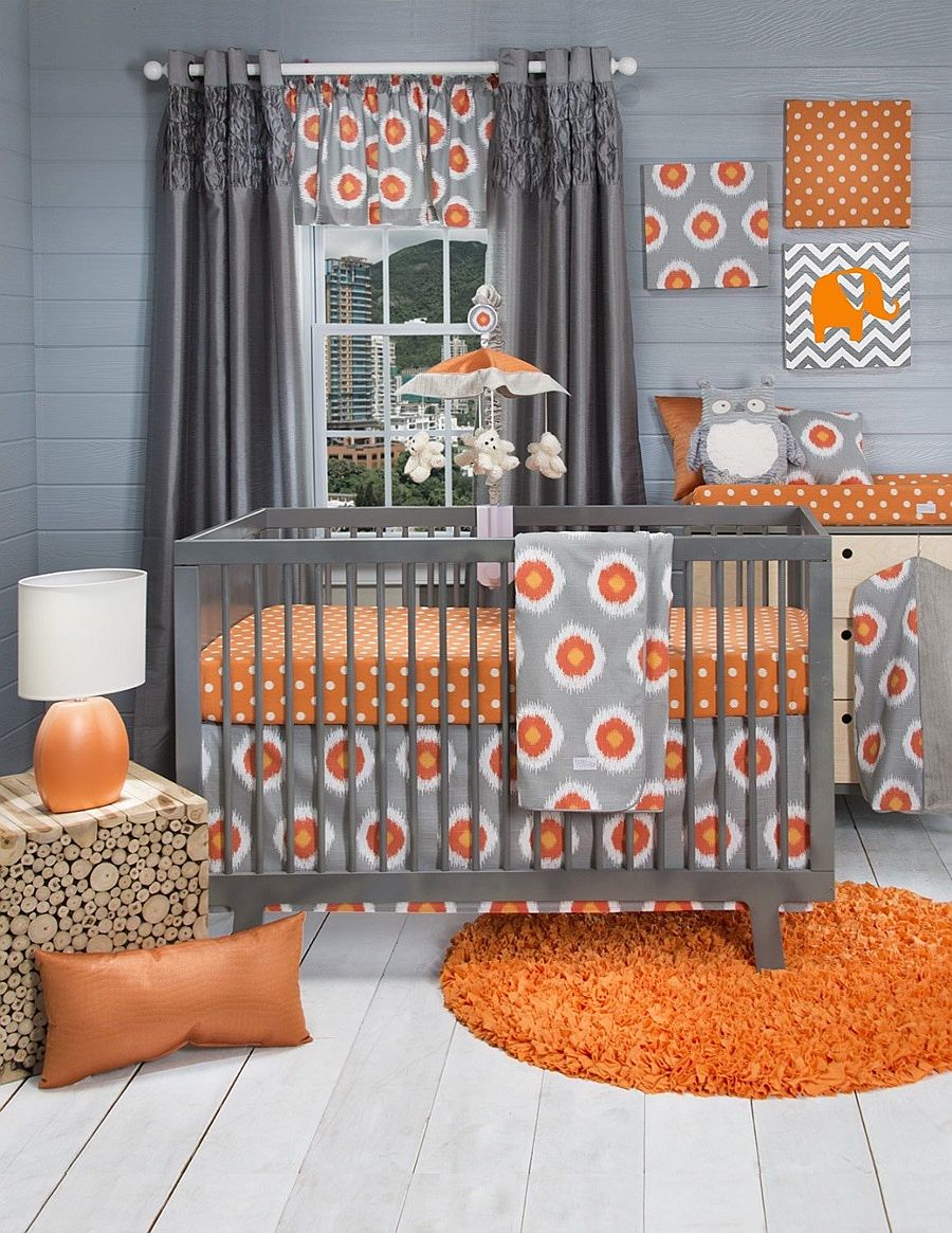 Trendy orange and gray nursery idea