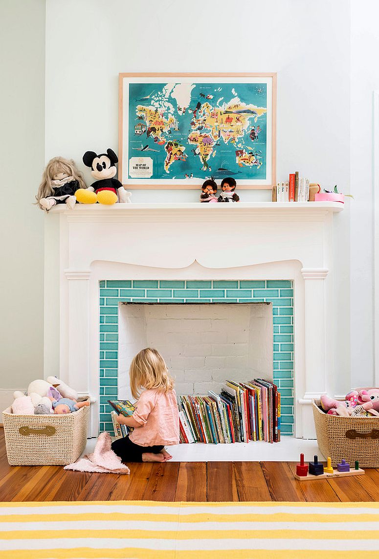 Turn the unused fireplace into a space for books