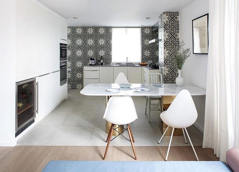 White kitchen and dining with tiled beauty