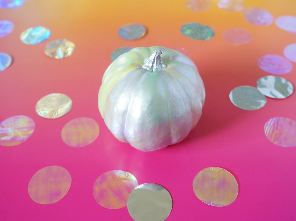 A DIY iridescent pumpkin