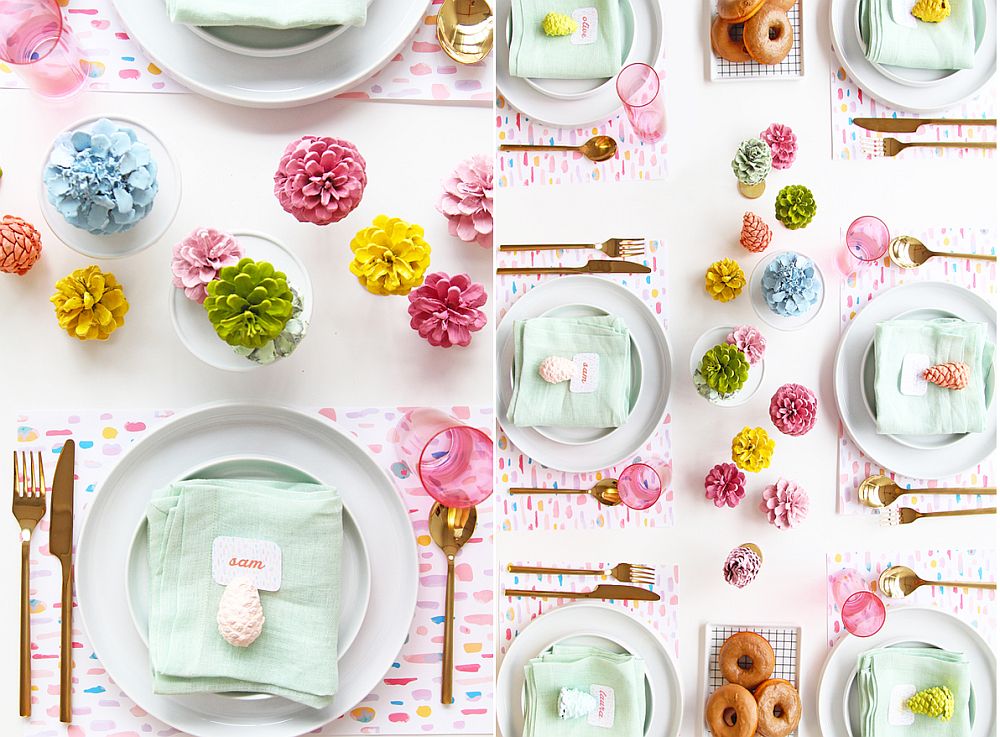 Brilliant painted pine cone table runner DIY