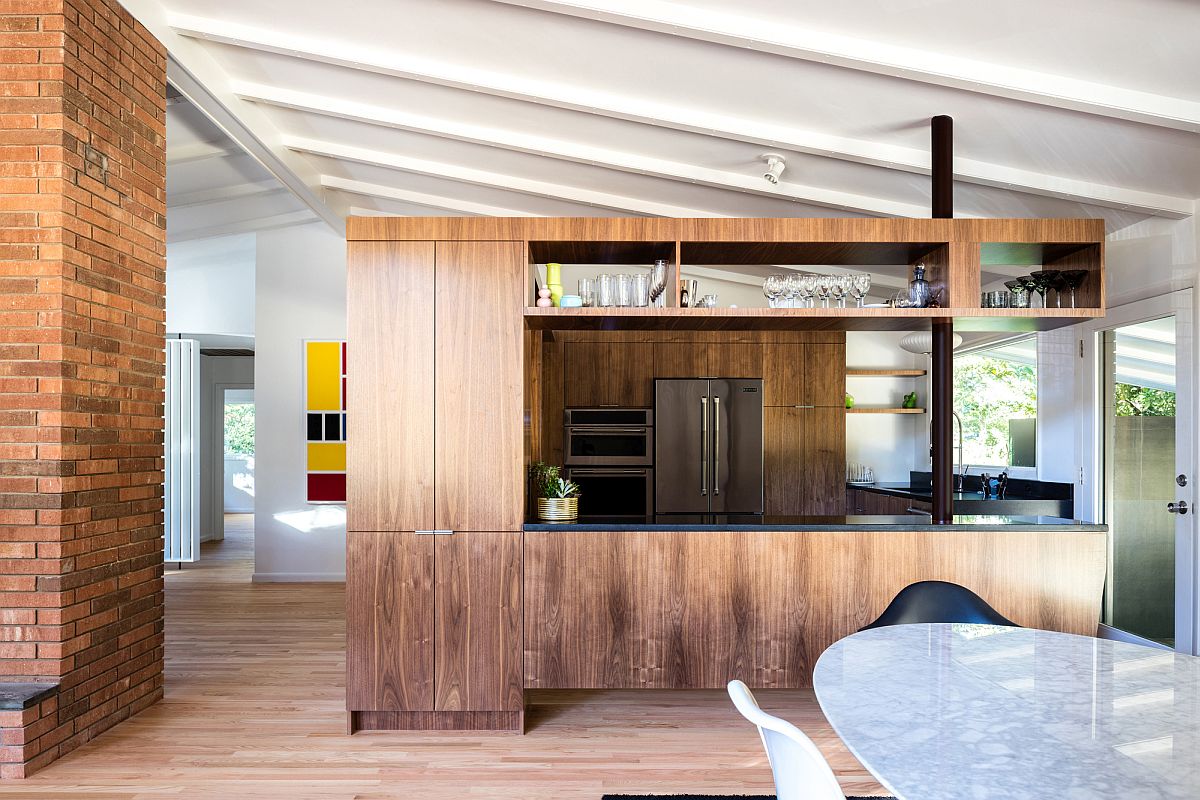 Cabinets and shelves create a room within a room