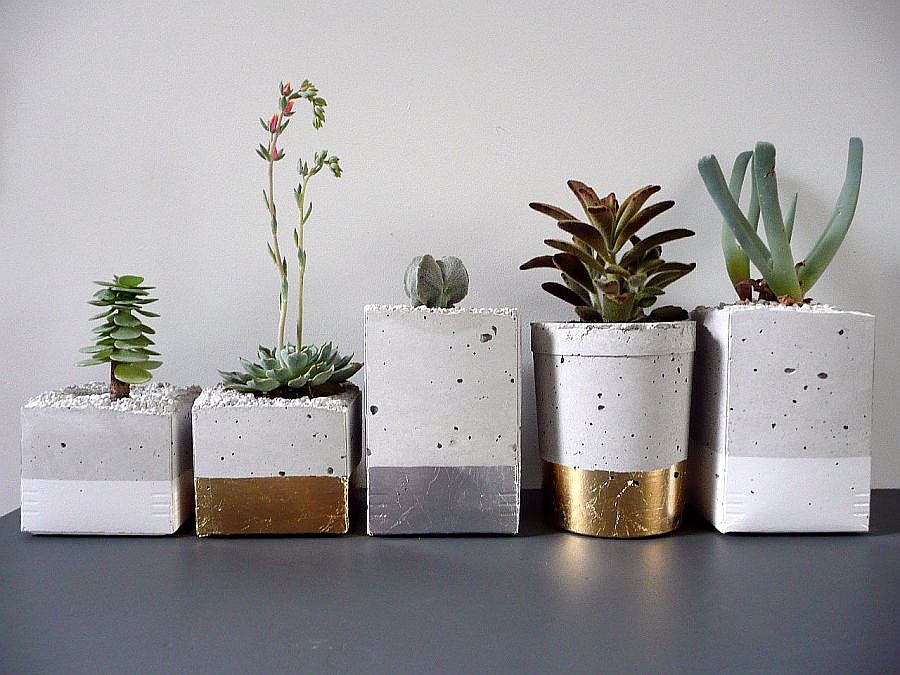 Concrete and gold modern DIY planters