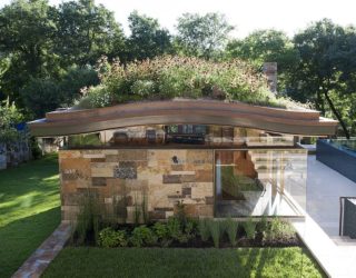 Pool House with a Curved Living Roof Makes a Bold Green Statement