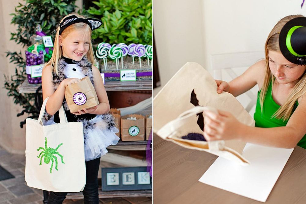 DIY Glittered Trick-or-Treat Bags