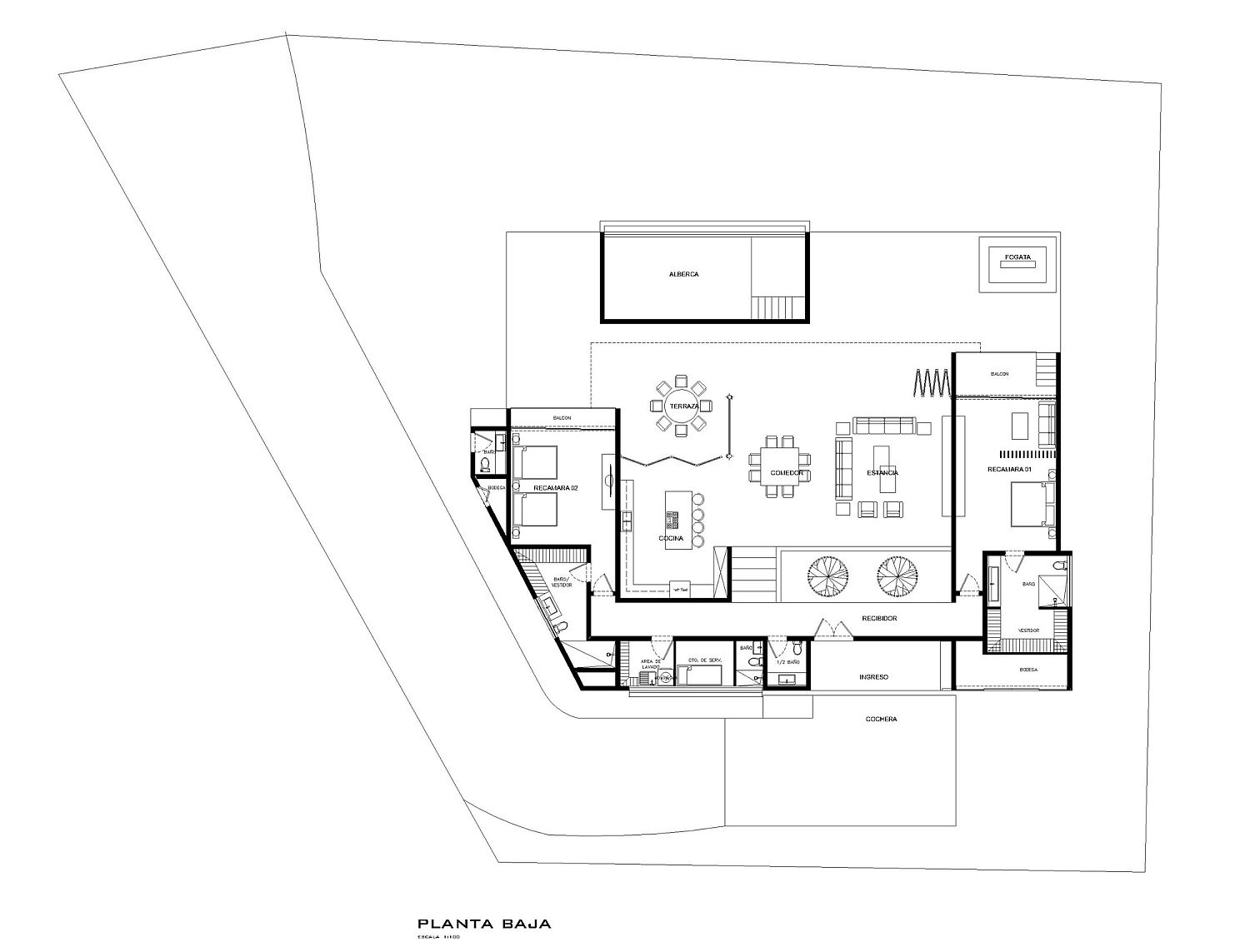 Floor plan of modern Lake House in Mexico