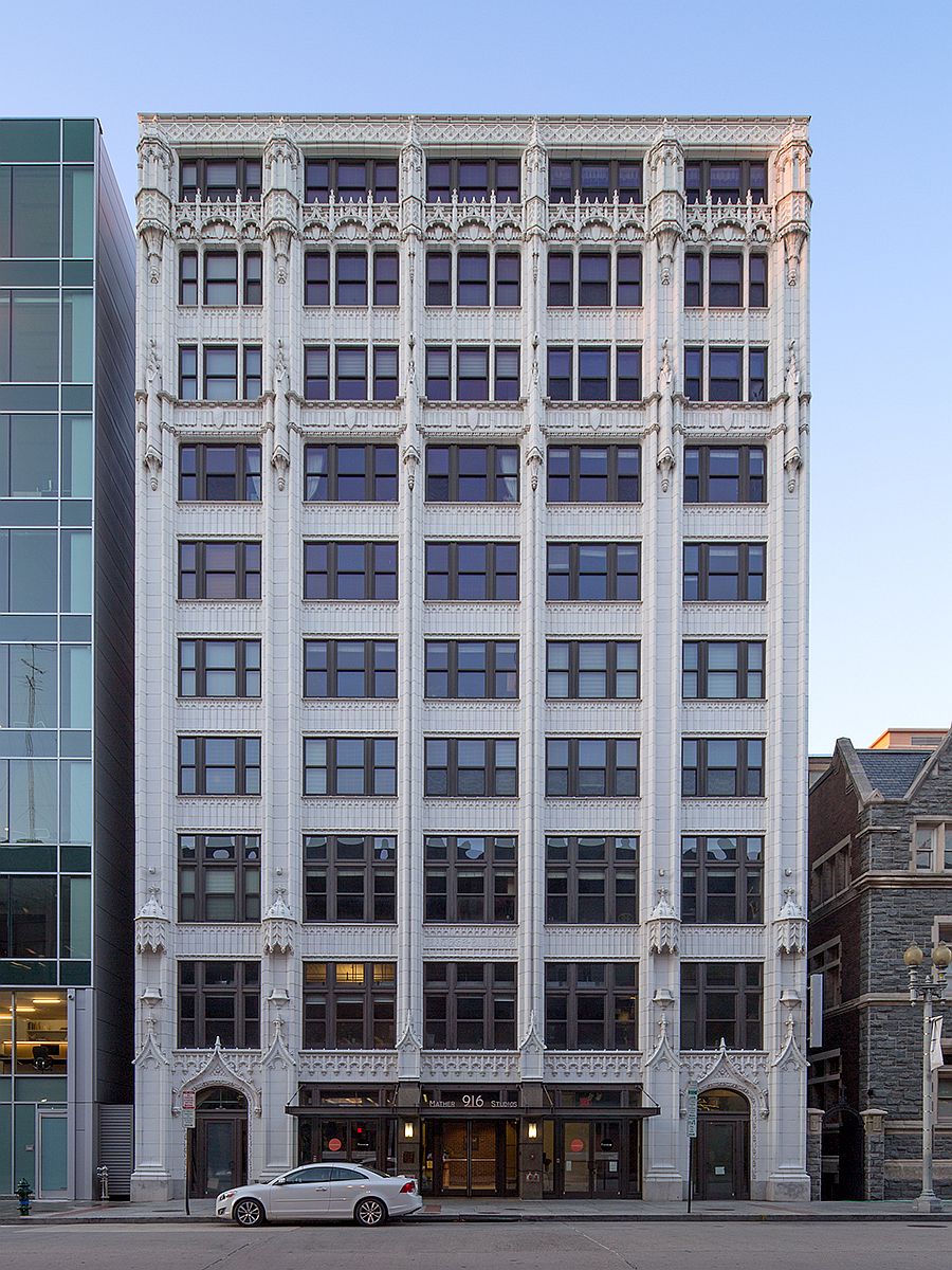 Gothic-revival terracotta facade of the Mather Building gives it a unique look