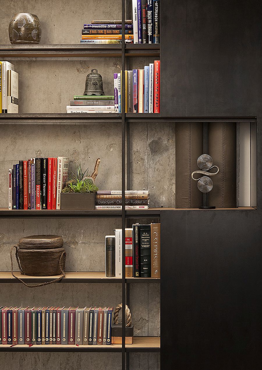 Home office shelving idea offers ample storage and display space