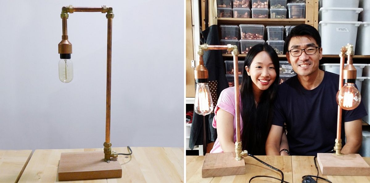 Industrial style copper lamp with brass fittings DIY idea