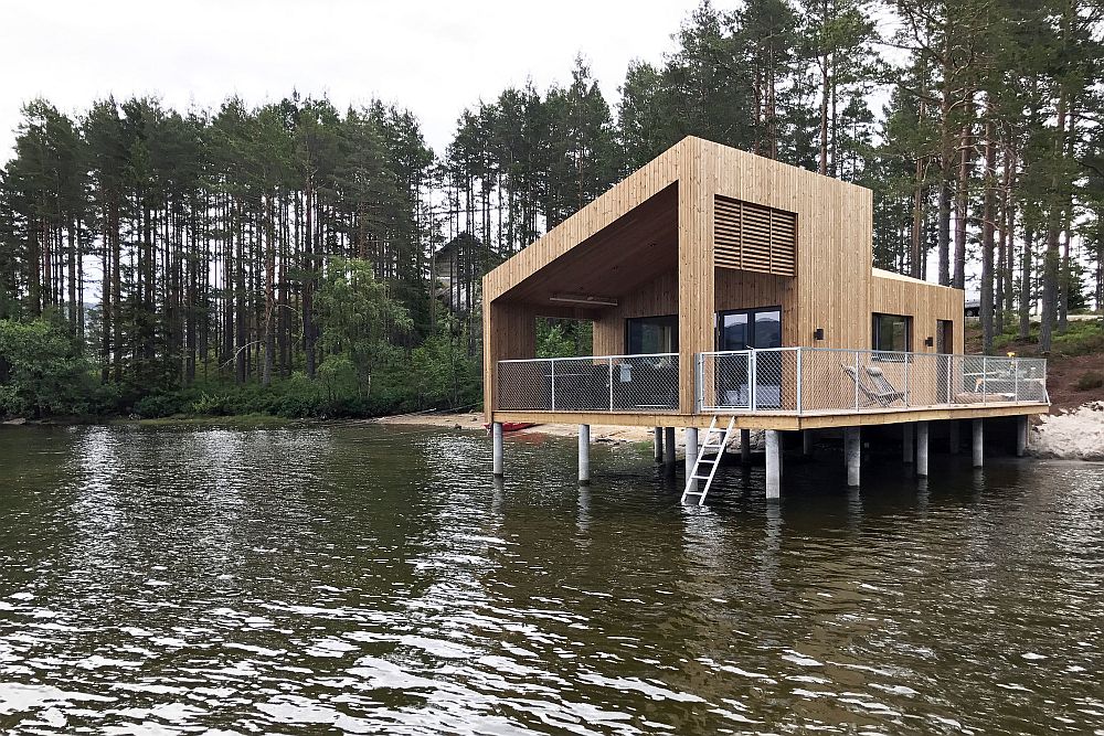 Modern lakeside cabin on stilts offer unabated views of the landscape