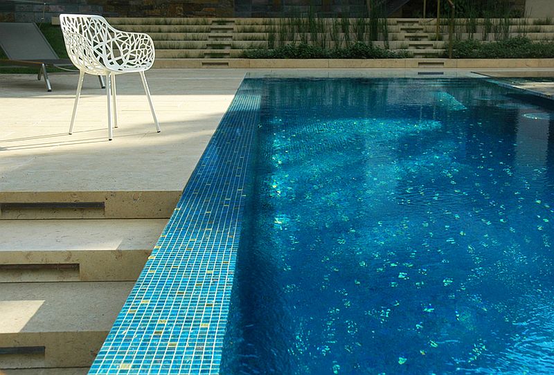 Pool area of the Texas home with stepped terrace