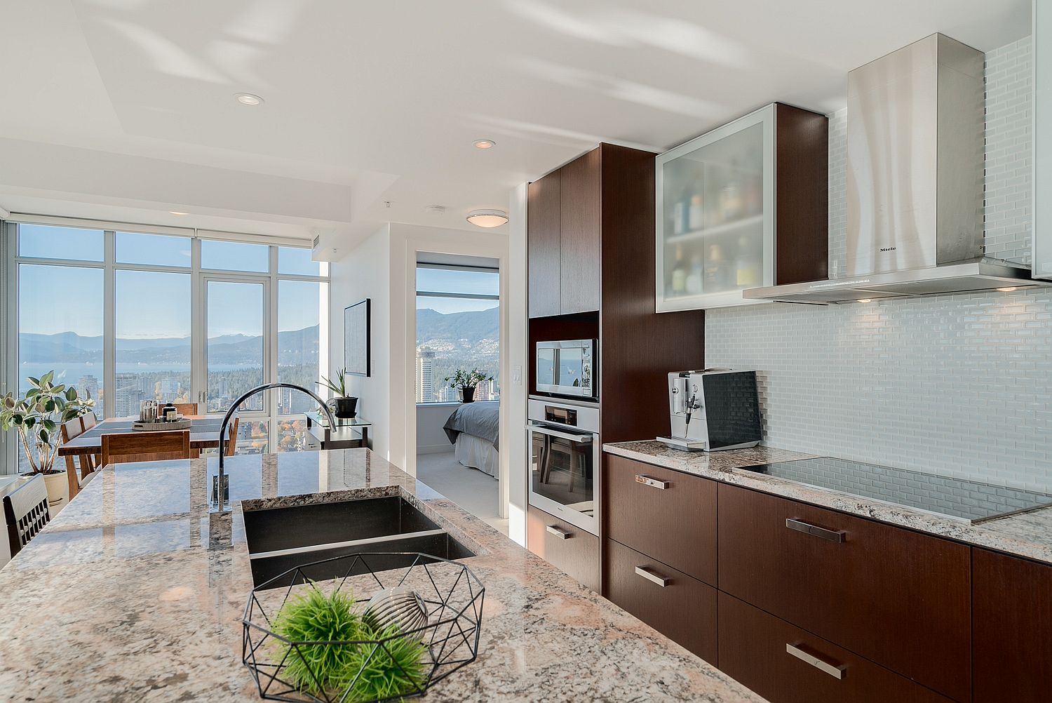 Spectacular view of the bay area and the mountains beyond from the kitchen and dining