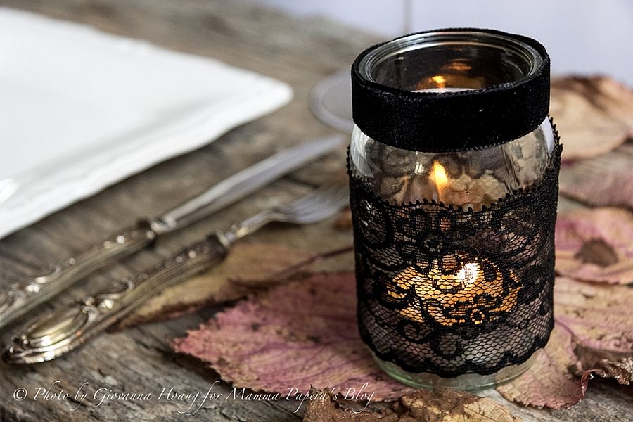 Touch of lace for a more stylish Halloween DIY Candle