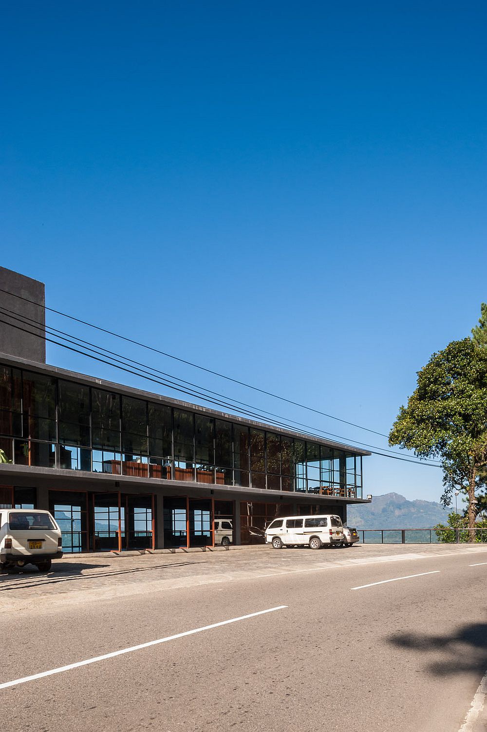 View of the upper two levels of the hotel from the road