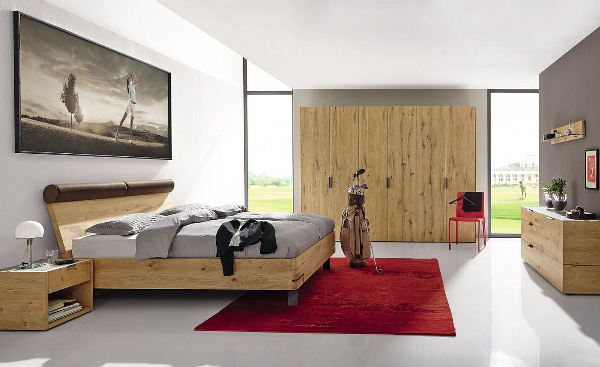 Bed, wardrobe and bedside tables in oak create a stunning bedroom