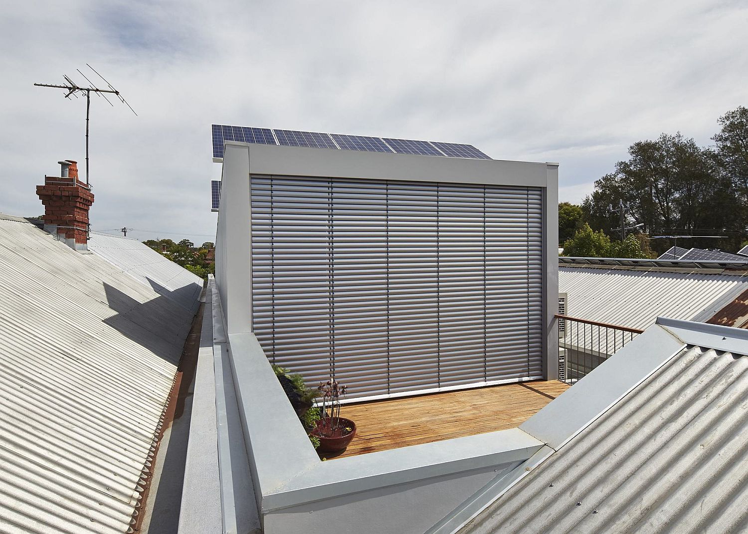 Blinds for the studio on the roof keep out sun on hot days