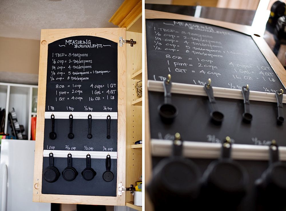 Chalkboard kitchen cabinet door with additional storage